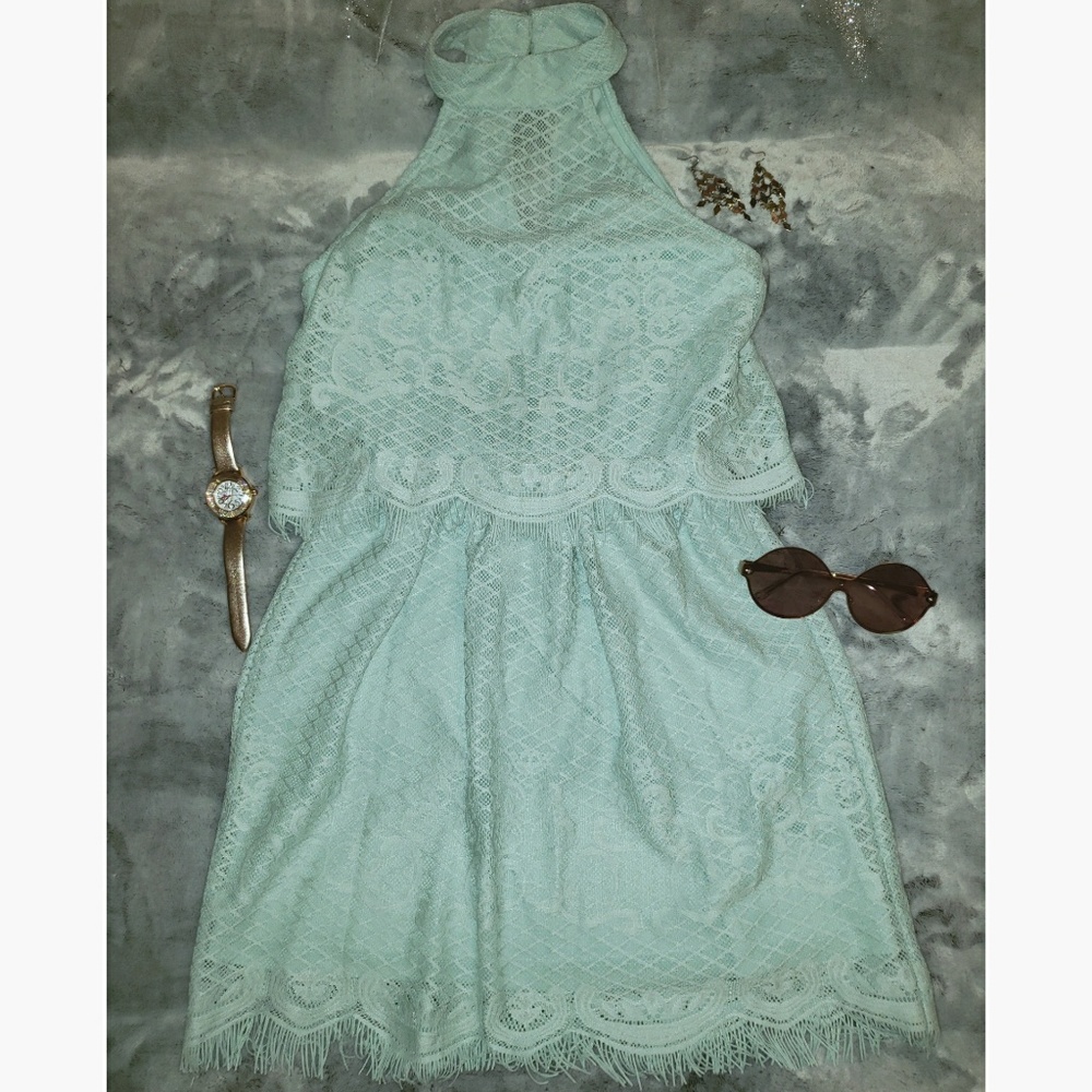 Mint green casual short dress